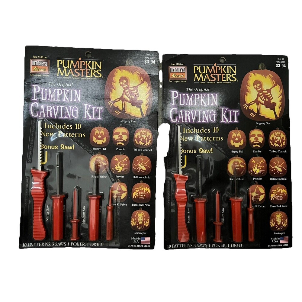 Lot Of 2 Vtg 2001‎ SEALED Pumpkin Masters Halloween Carving Kit - 10 Patterns